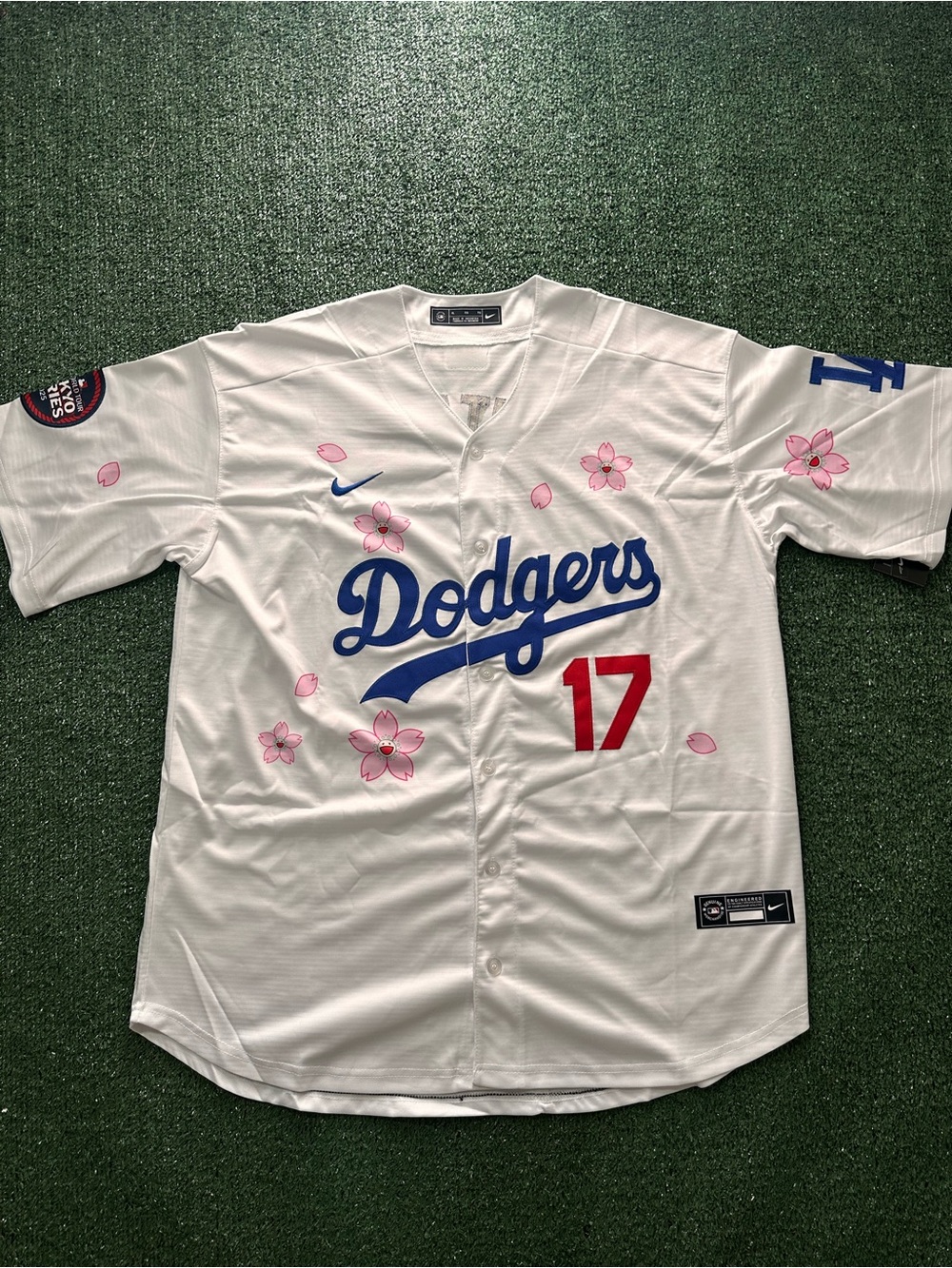 Nike Dodgers Cherry Blossom Baseball Jersey - White/Blue/Red/Pink